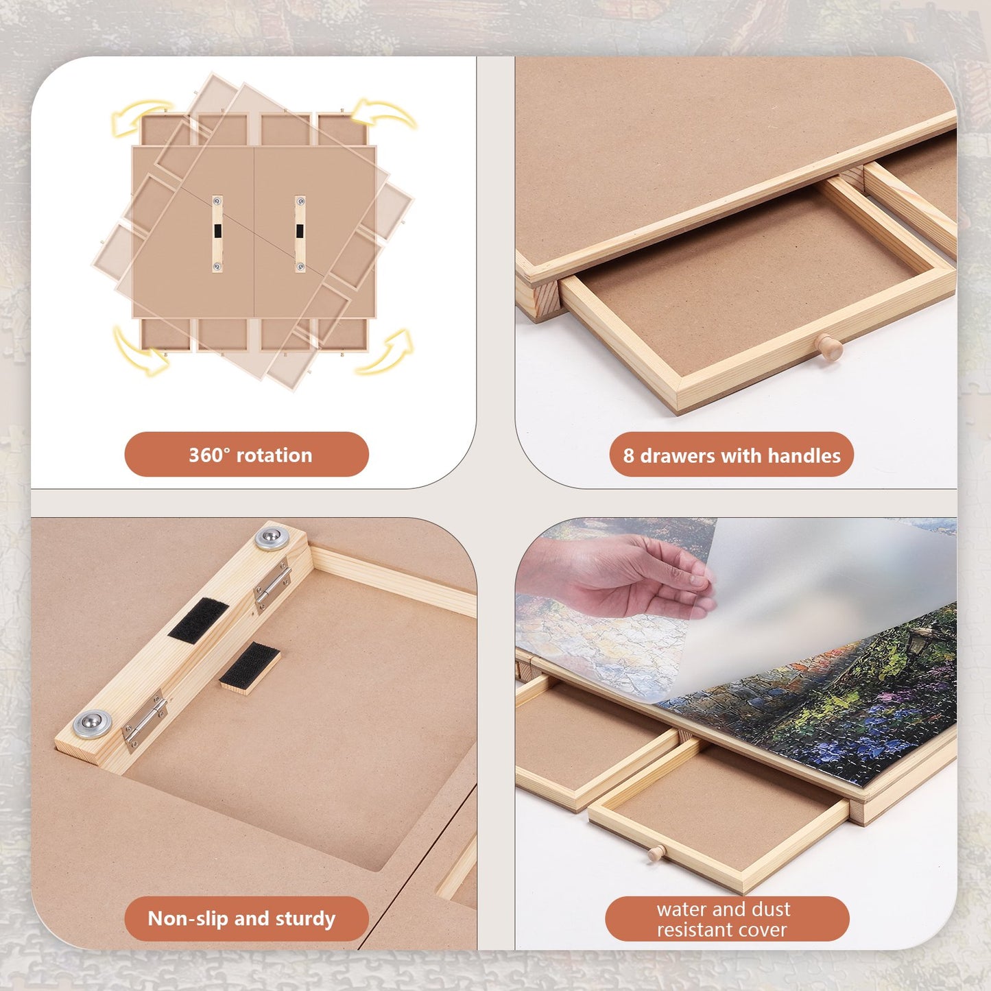 1500 Piece Puzzle Board With Drawers And Cover, 34" X 26" Wooden Rotating Jigsaw Puzzle Table, Fold Spinning Puzzle Boards For Adults And Kids
