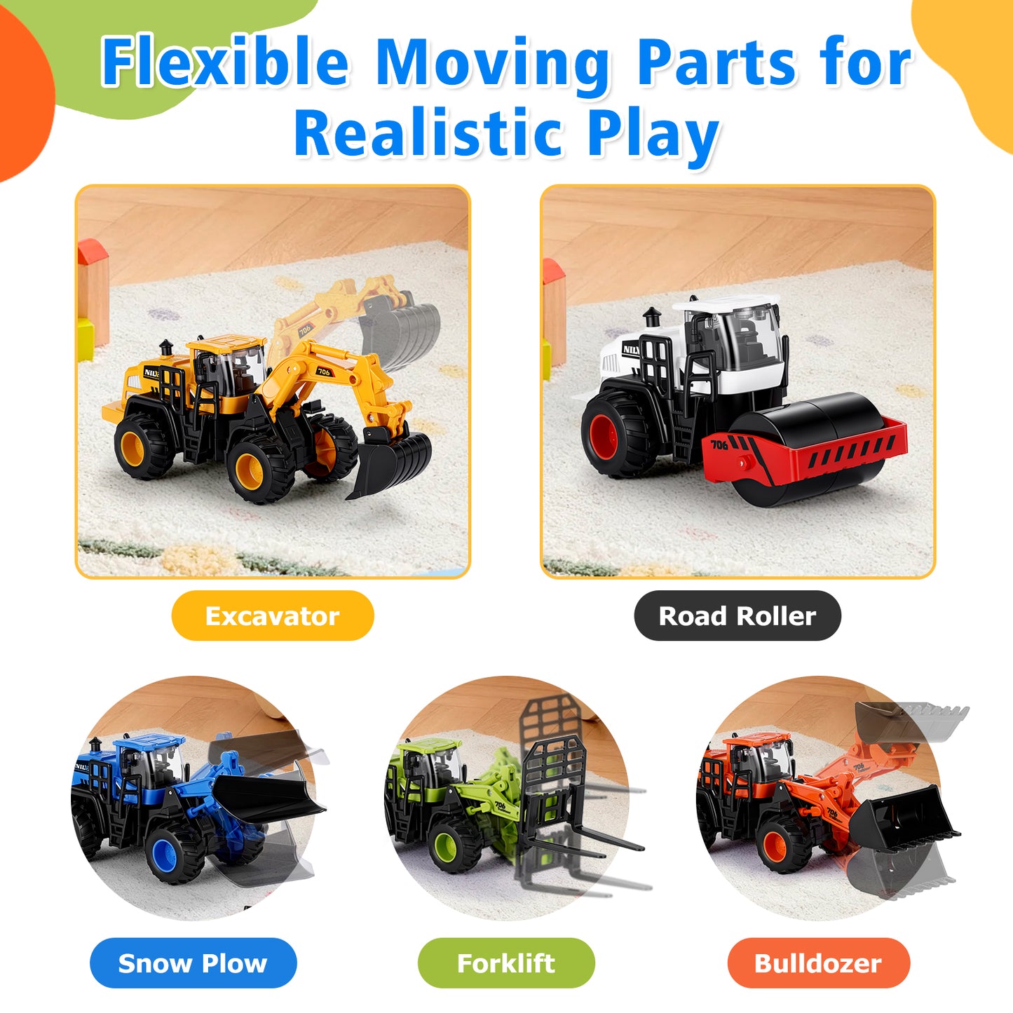 Construction Trucks Toys for Boys 3 4 5 6 Years Old, 5Pcs construction Play Car Toy,Kids Friction Powered Trucks Vehicles Sandbox Beach Excavator Toys for Boys, Birthday Gift for Toddlers