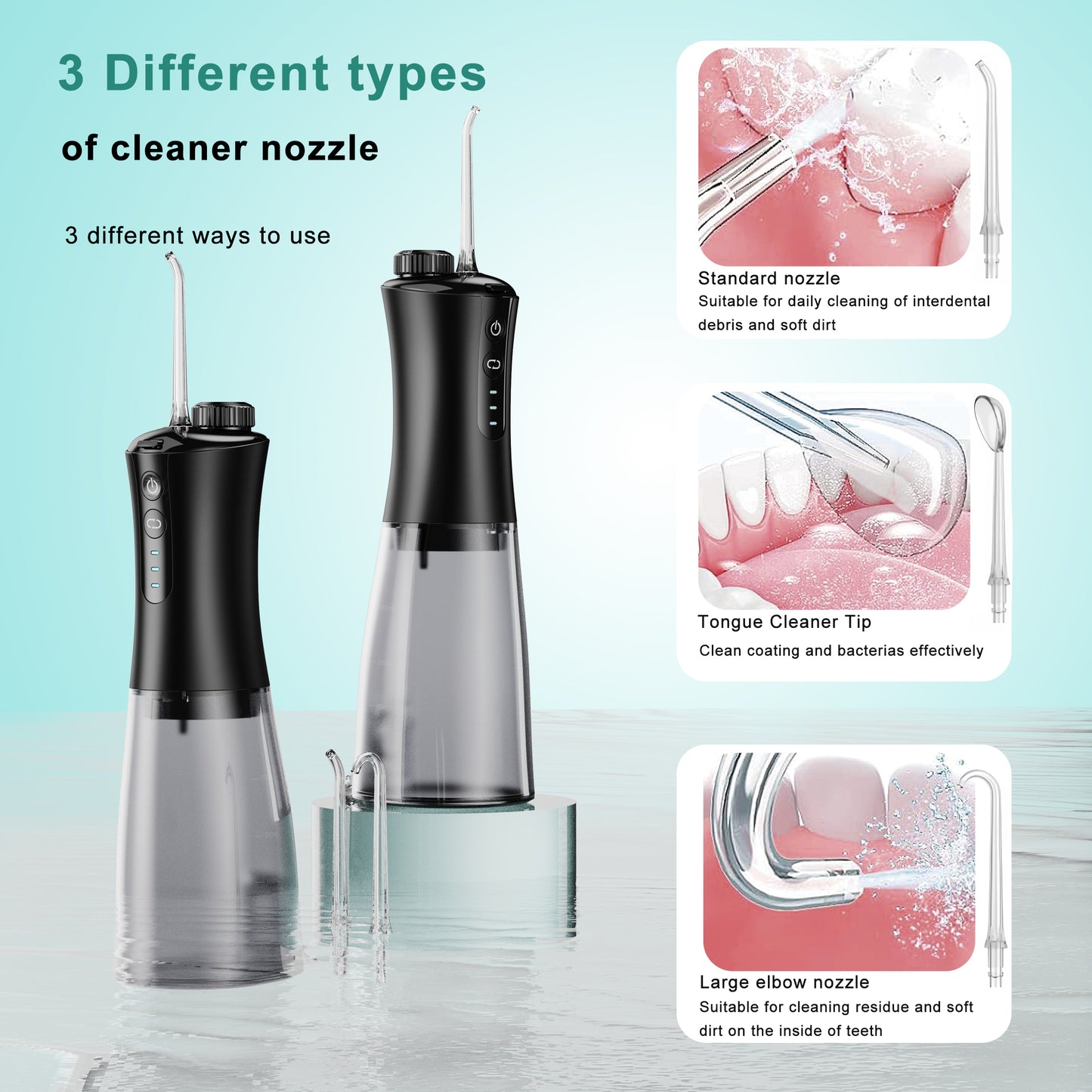 Loewten Water Flosser, 3 Modes Switch 12 Gears Adjustable Oral Irrigator, 350ML Rechargeable Irrigation Cleaner IPX7 Waterproof Waterflosser Flossing for Teeth Cleaning