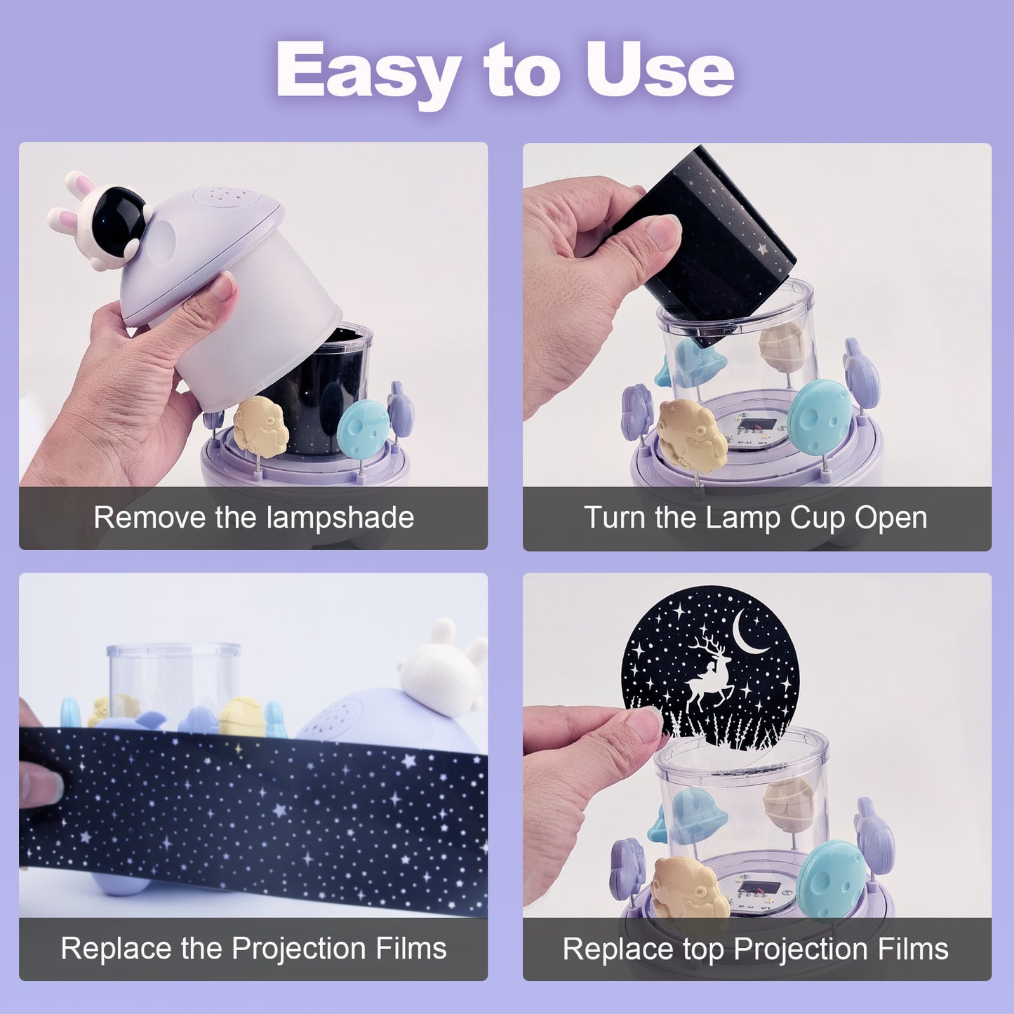 DOMQGA Night Light Projector,12 Films Soothing Sound Remote 360° Baby Night Light Projector,Birthday Christmas Gifts Kids Toys,Purple