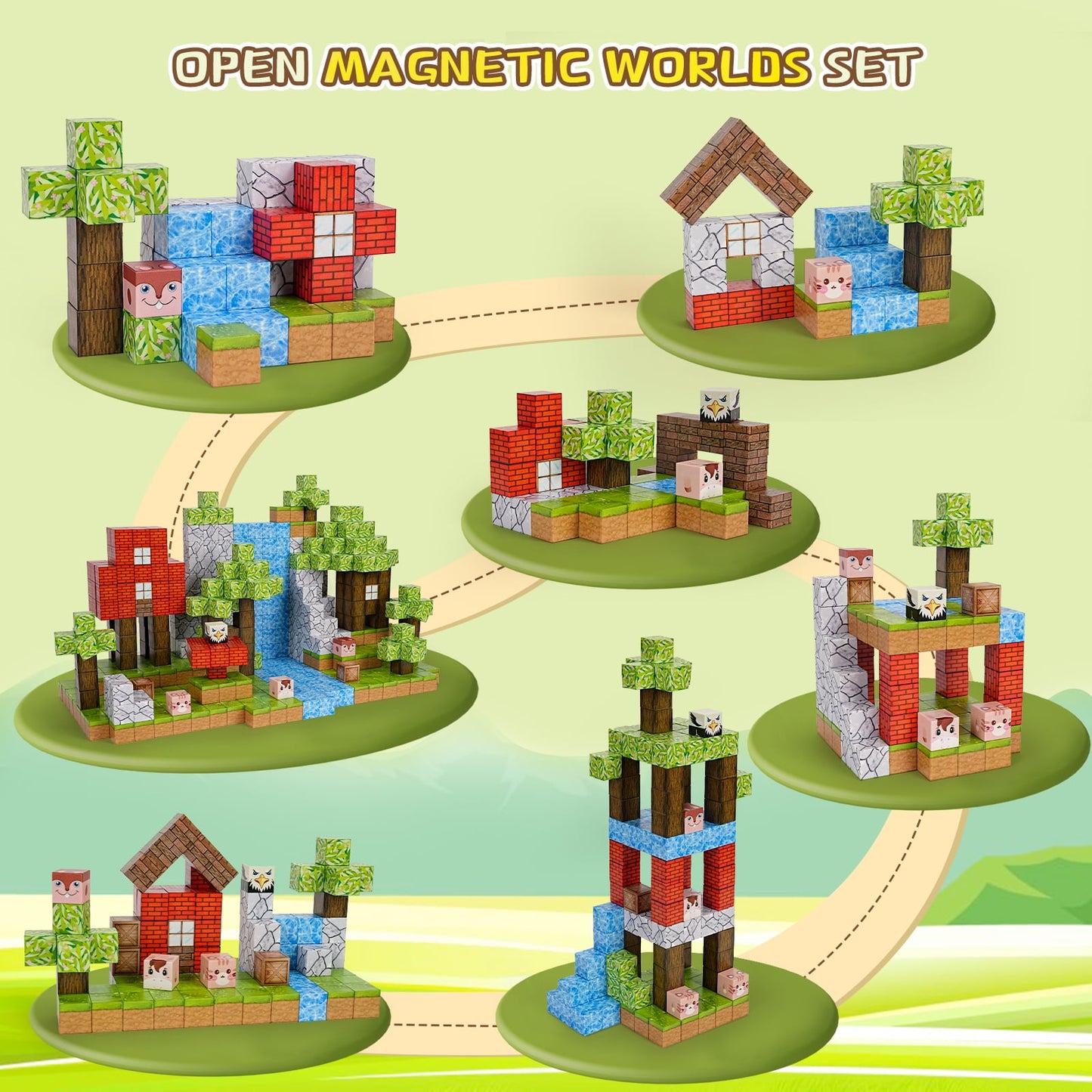Crtynell 100PCS Magnetic Blocks-Build Magnet World Set for Boys & Girls Age 3-5 6-8, Sensory Toys for Toddlers Birthday Gifts for 3+ Years Old Girls Boys