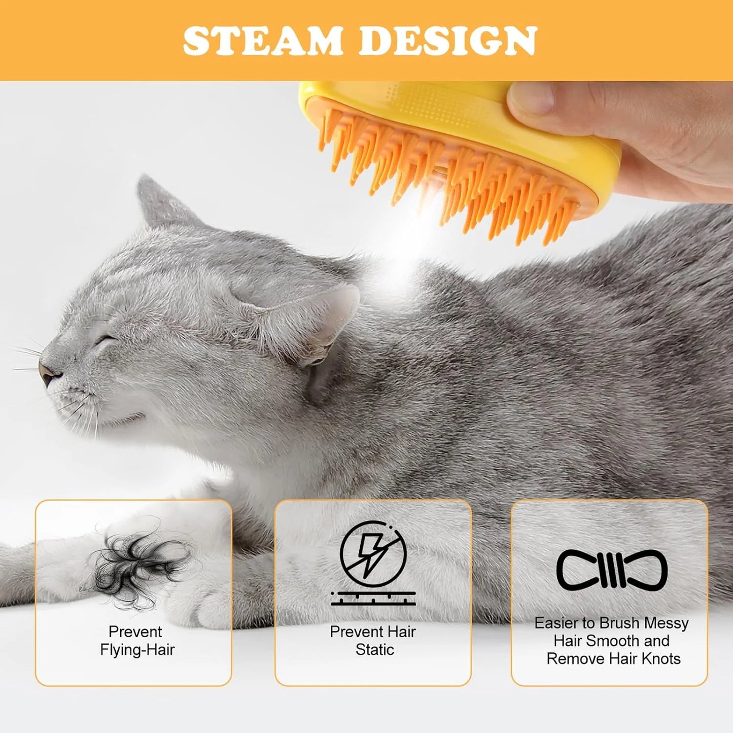 Crtynell Cat Steam Brush, 3 In1 Steam Cat Brush, Steam Brush for Cats, Steamy Cat Brush, Rechargeable Silicone Steam Pet Brush, Multifunctional Pet Hair Comb for Removing Tangled And Loosse Hair