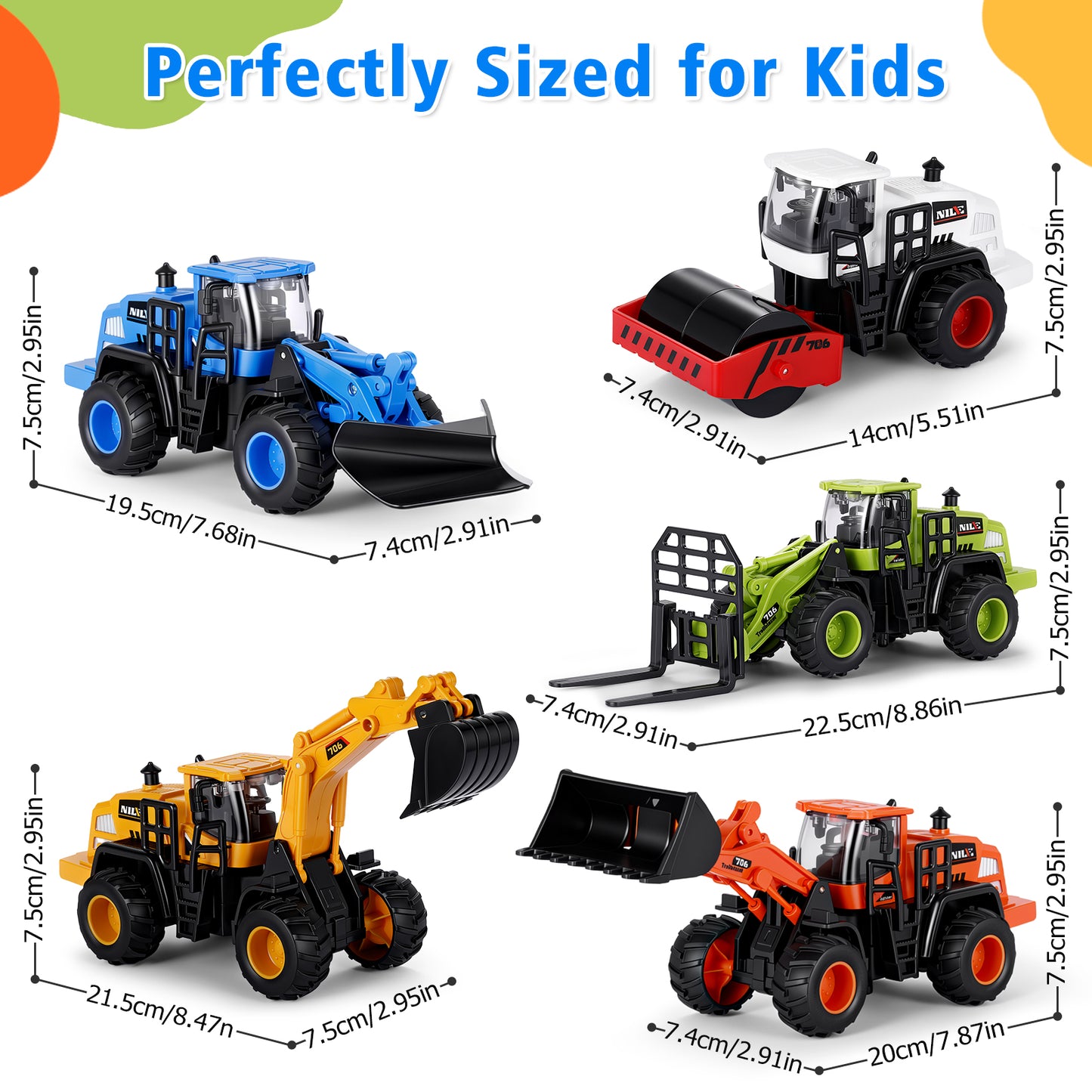 Construction Trucks Toys for Boys 3 4 5 6 Years Old, 5Pcs construction Play Car Toy,Kids Friction Powered Trucks Vehicles Sandbox Beach Excavator Toys for Boys, Birthday Gift for Toddlers