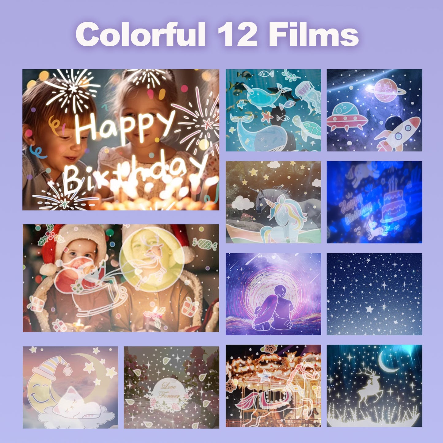 DOMQGA Night Light Projector,12 Films Soothing Sound Remote 360° Baby Night Light Projector,Birthday Christmas Gifts Kids Toys,Purple