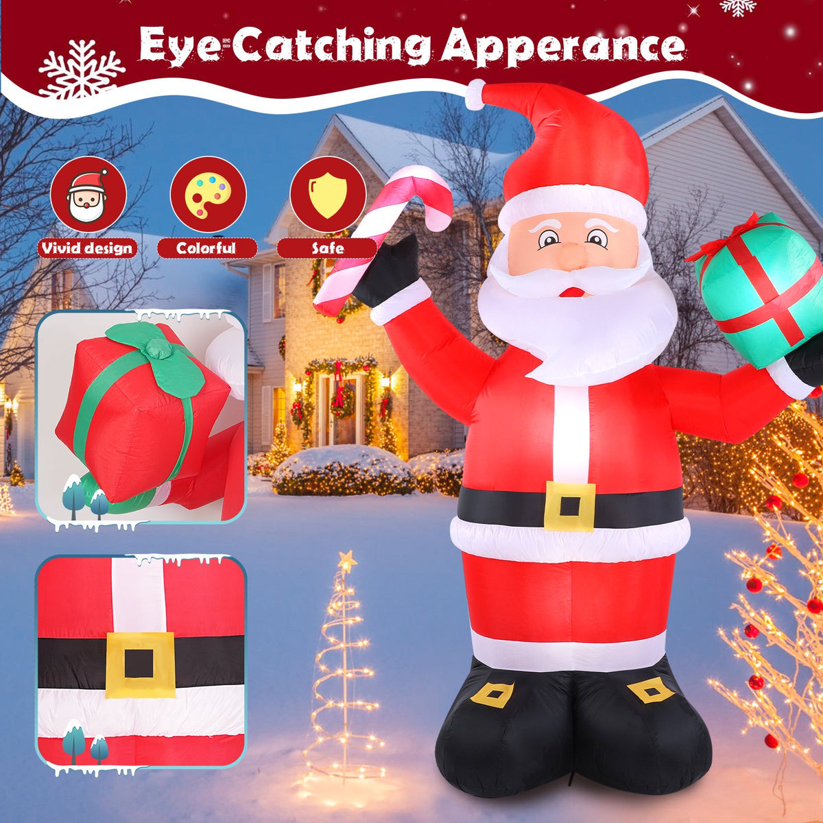KALNUR 8 FT Christmas Inflatable Santa Claus Outdoor Decorations, Built-in LED Light, Xmas Outside Decor for Yard Garden Lawn