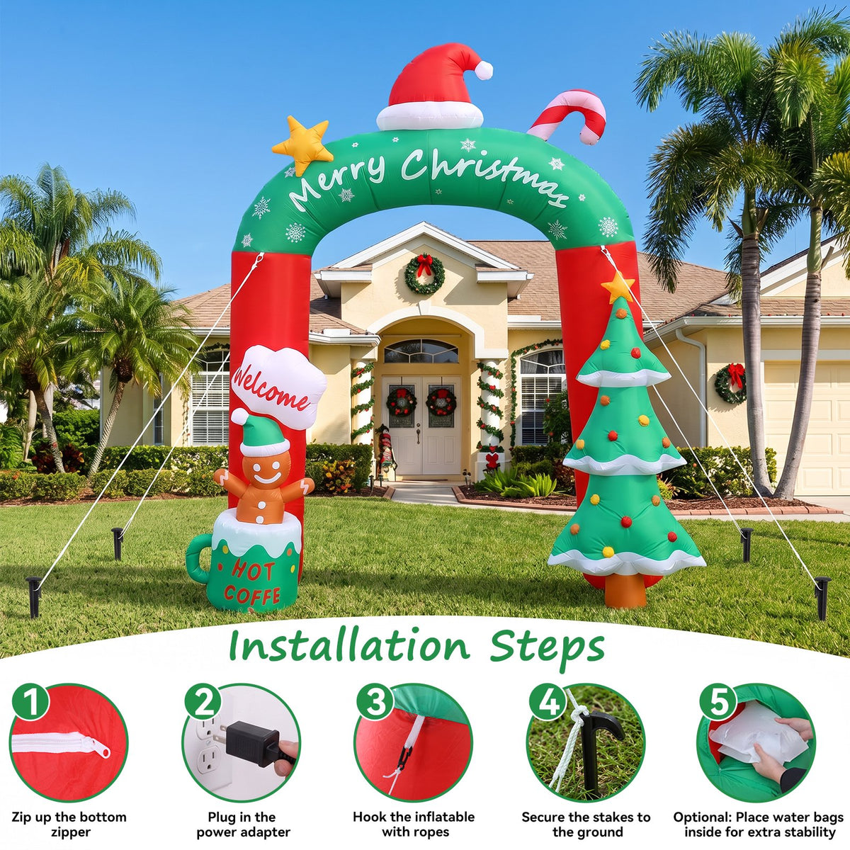 9 FT Christmas Inflatables Archway, Santa Claus & Gingerbread Man Archway for Outdoor, Lawn, Garden, Yard, Party Holiday Decorations