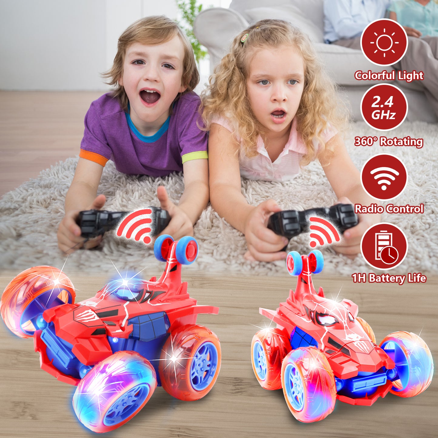 DOMQGA Stunt Rc Car,2.4GHz Remote Control Car for Kids Wheels Lights & 360° Flips,for Boys Girls Birthday Chritmas Gift