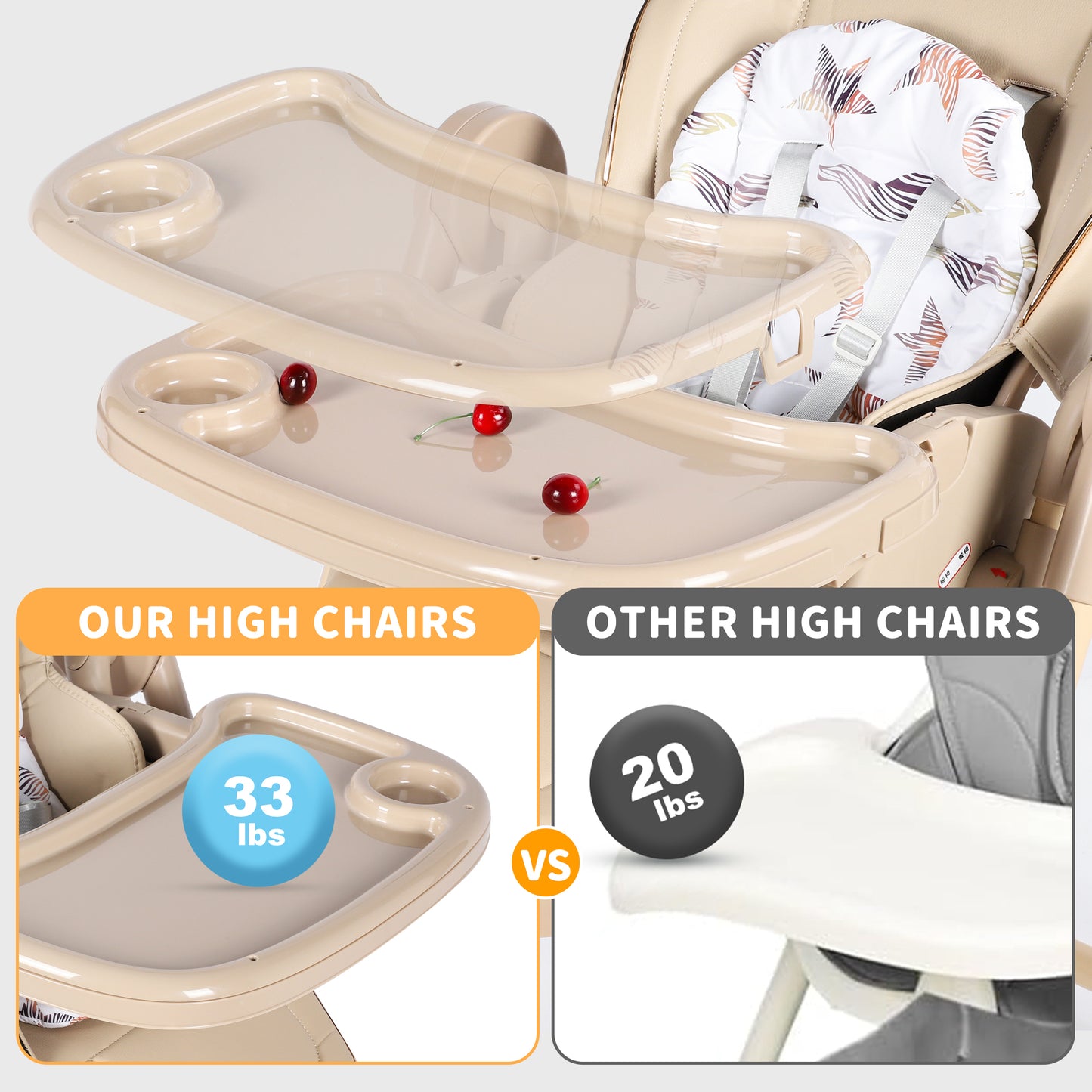 Loewten 3-in-1 Eat & Grow High Chair, Foldable Baby Swing, Infant Dining Booster Seat for Babies and Toddlers, Brown