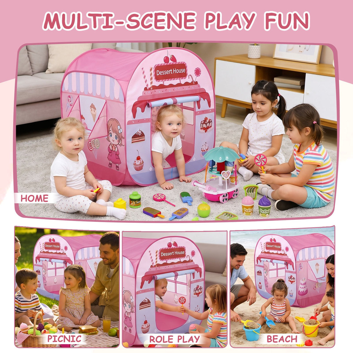 Crtynell Pop Up Play Tent, Indoor Outdoor Playhouse for Toddlers and Preschool Kids 3-6 Years Old