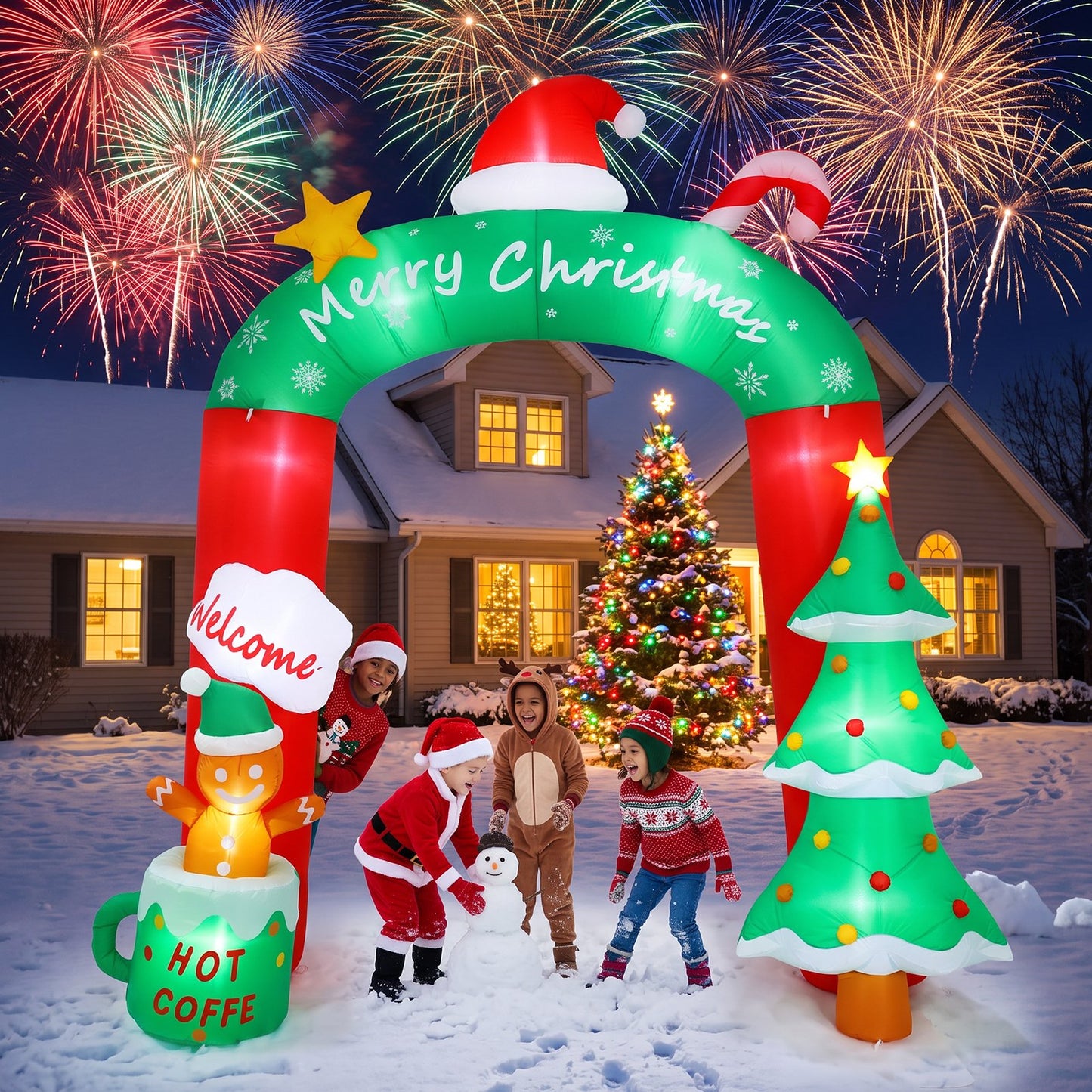 9 FT Christmas Inflatables Archway, Santa Claus & Gingerbread Man Archway for Outdoor, Lawn, Garden, Yard, Party Holiday Decorations