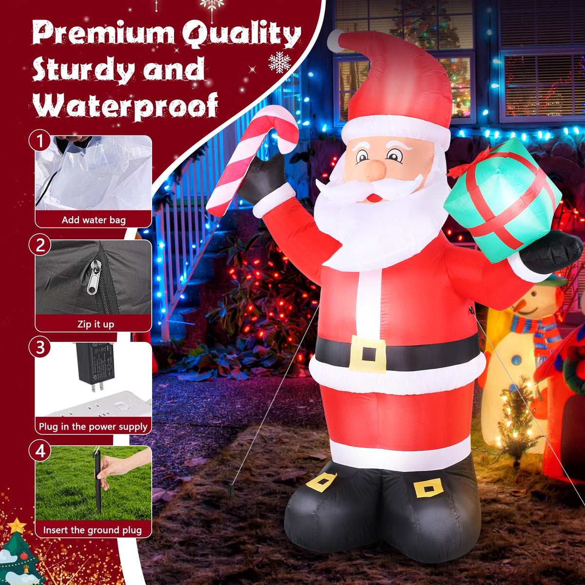 KALNUR 8 FT Christmas Inflatable Santa Claus Outdoor Decorations, Built-in LED Light, Xmas Outside Decor for Yard Garden Lawn