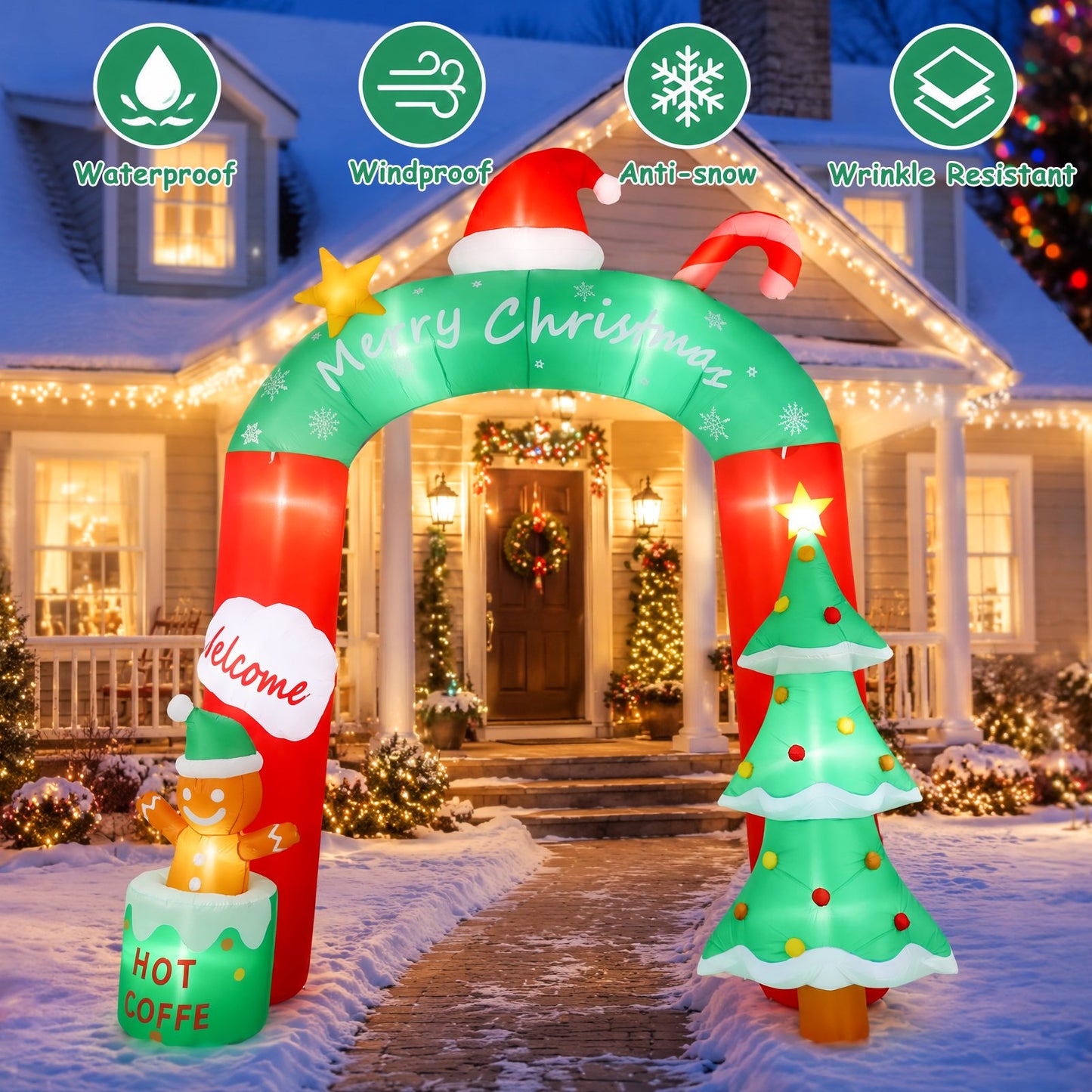 9 FT Christmas Inflatables Archway, Santa Claus & Gingerbread Man Archway for Outdoor, Lawn, Garden, Yard, Party Holiday Decorations