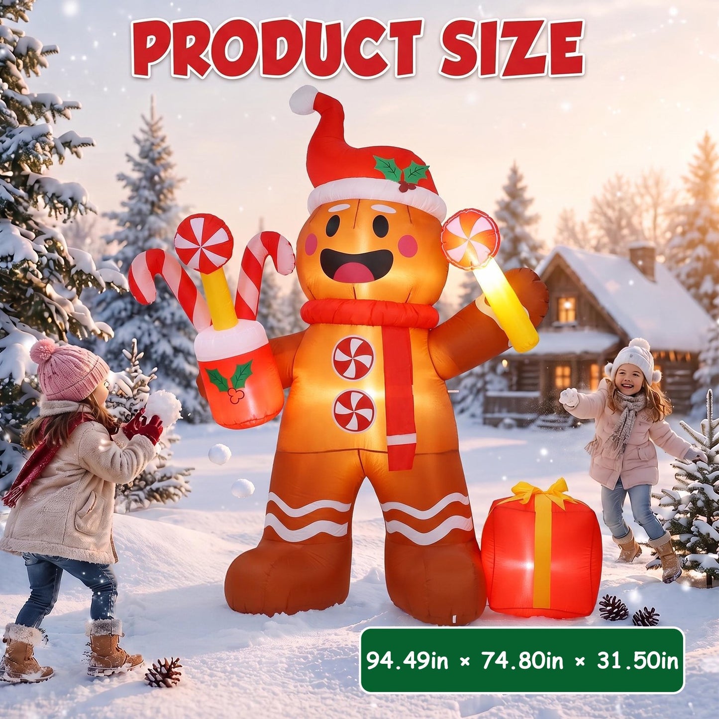 8 FT Christmas Inflatable Gingerbread Man in Lollipop Outdoor Decorations with 5 LED Lights Holiday Yard Decoration Christmas Blow Up Decor Large Sets for Garden Lawn Xmas Party