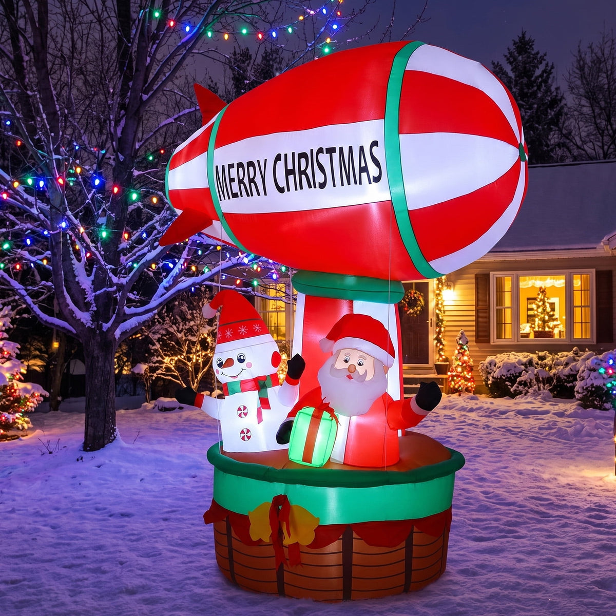 9ft Christmas Inflatables Santa Claus in Hot Air Balloon Decoration, Blow Up Outdoor Yard Decor, Built in LED Lights Holiday Inflatable Decoration for Party Garden Lawn