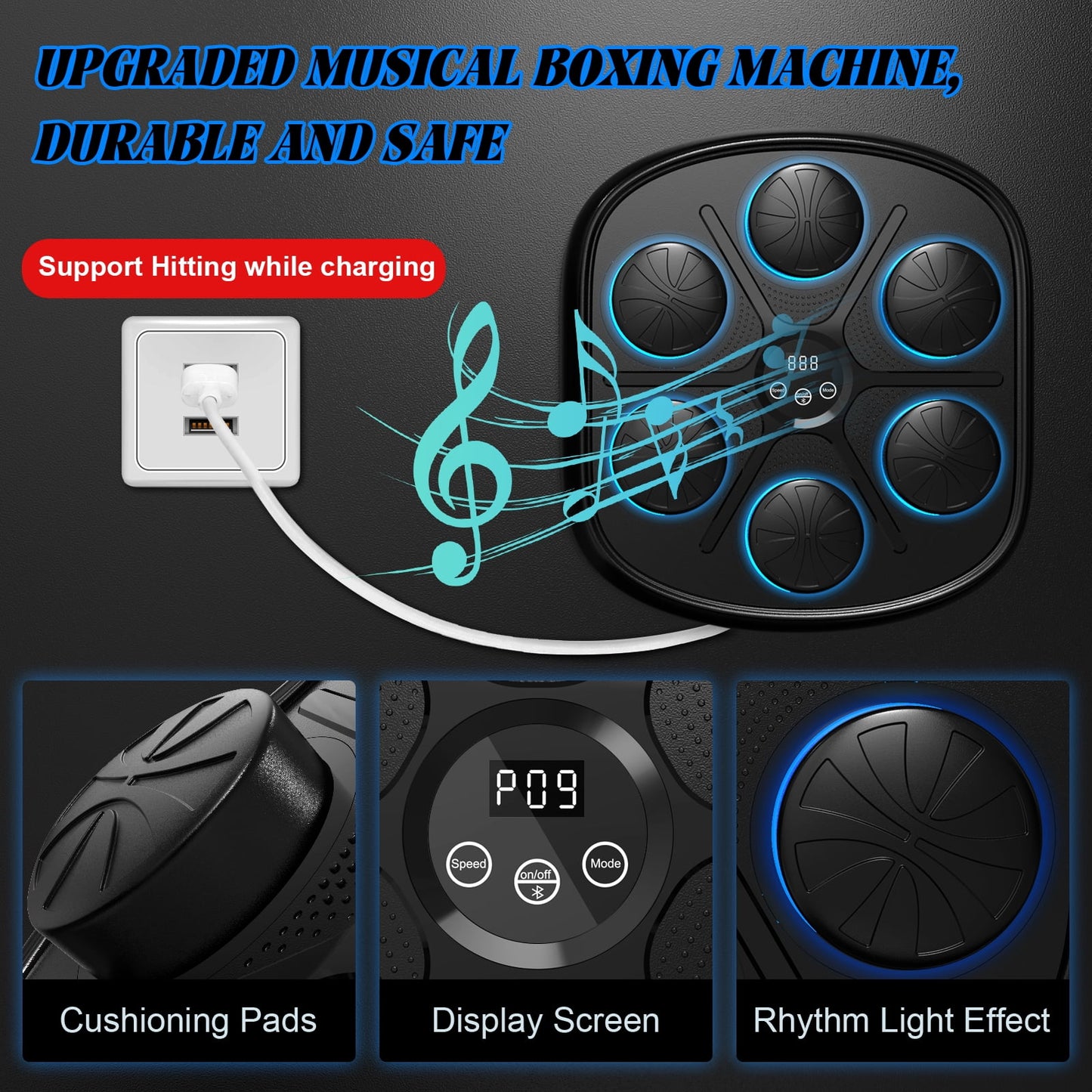 Adults Smart Music Boxing Machine, Punching Boxing Music Fitness Machine with Smart Display and Boxing Gloves, Boxing Machine Wall-Mounted Music Workout Punching Equipment