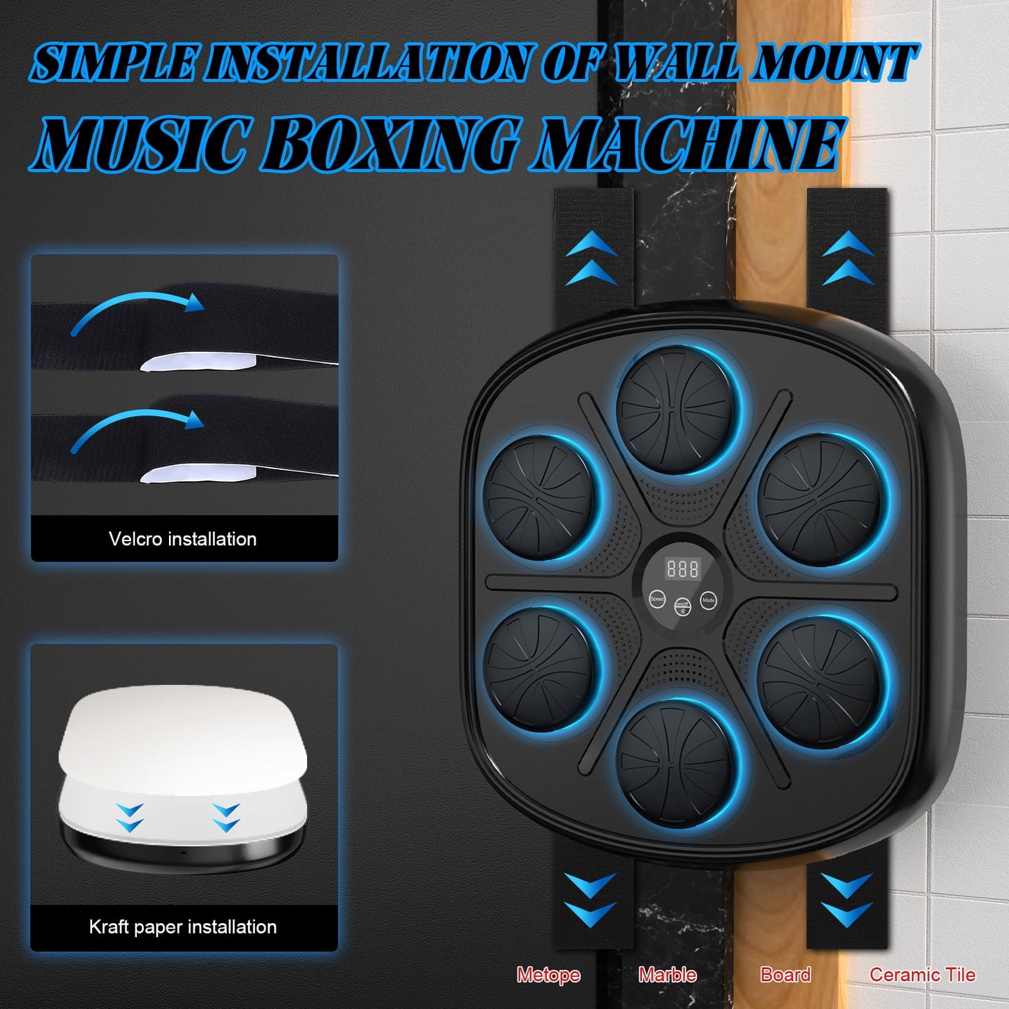 Adults Smart Music Boxing Machine, Punching Boxing Music Fitness Machine with Smart Display and Boxing Gloves, Boxing Machine Wall-Mounted Music Workout Punching Equipment