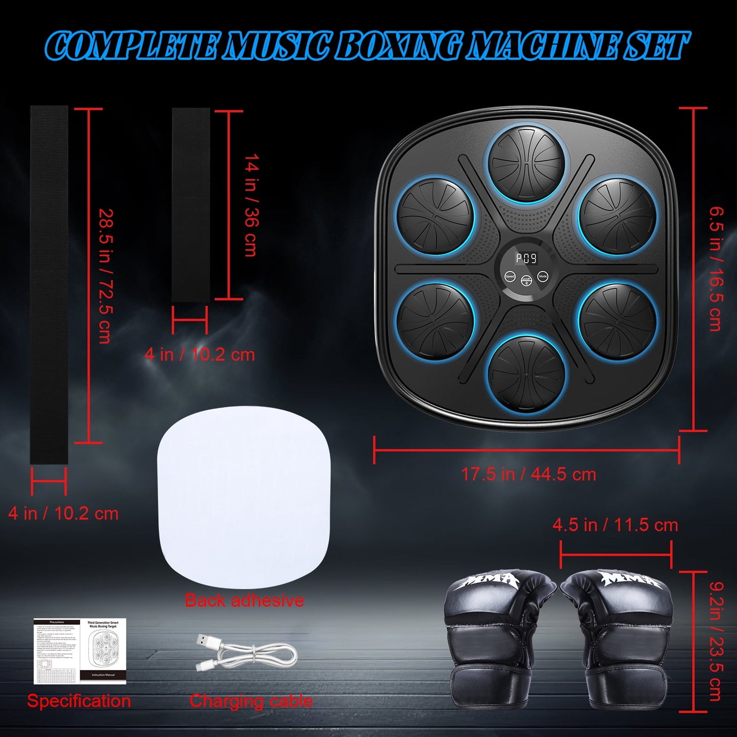 Adults Smart Music Boxing Machine, Punching Boxing Music Fitness Machine with Smart Display and Boxing Gloves, Boxing Machine Wall-Mounted Music Workout Punching Equipment