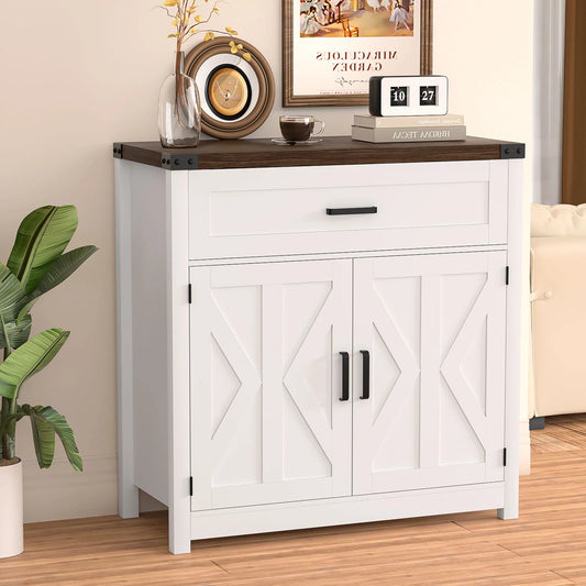 LAFGUR Coffee Bar Cabinet, Modern Farmhouse Buffet Sideboard with Drawer and Adjustable Shelf, Barn Door Storage Cabinet for Kitchen, Dining Room, Bathroom, Entryway, White-7068673227