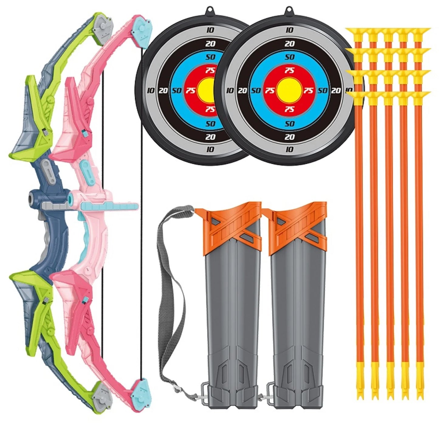 Crtynell 2-Pack Children'S Bow And Arrow Set With Led Flash, 20 Suction Cup Arrows, 2 Quivers And 2 Small Targets. Indoor And Outdoor Archery Set Toy Gifts For Boys And Girls Aged 4-12 Years Old