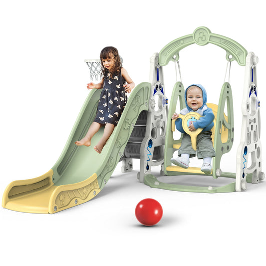 Crtynell 4 in 1 Toddler Slide and Swing Set Kid Slide for Toddlers Age 1-3 Baby Slide with Basketball Hoop, Indoor Outdoor Slide Toddler Playset Toddler Playground