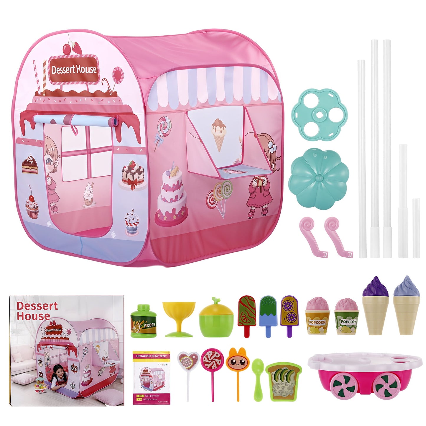 Crtynell Pop Up Play Tent, Indoor Outdoor Playhouse for Toddlers and Preschool Kids 3-6 Years Old