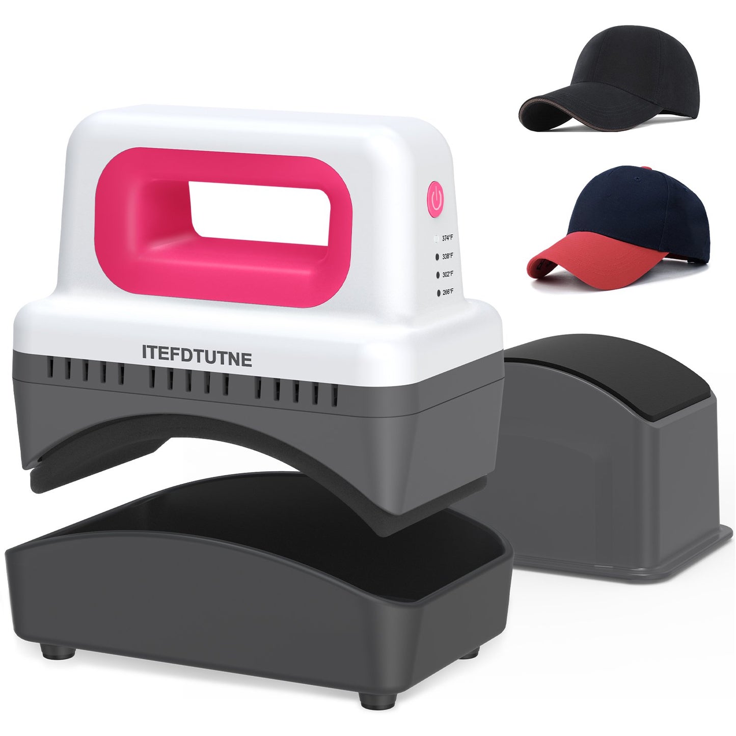 Crtynell Hat Press Machine handheld mini hat baking machine, home portable hat printing hot press equipment(Pink)