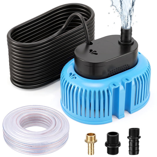 Crtynell Pool Cover Pump Above Ground, Automatic Water Sensor Pump with 3 Adapters, Sump Pump for Pool Draining, Pump Water Remover, Pool Cover Water Removal Pump, 16ft Hose & 25 ft Power Cord