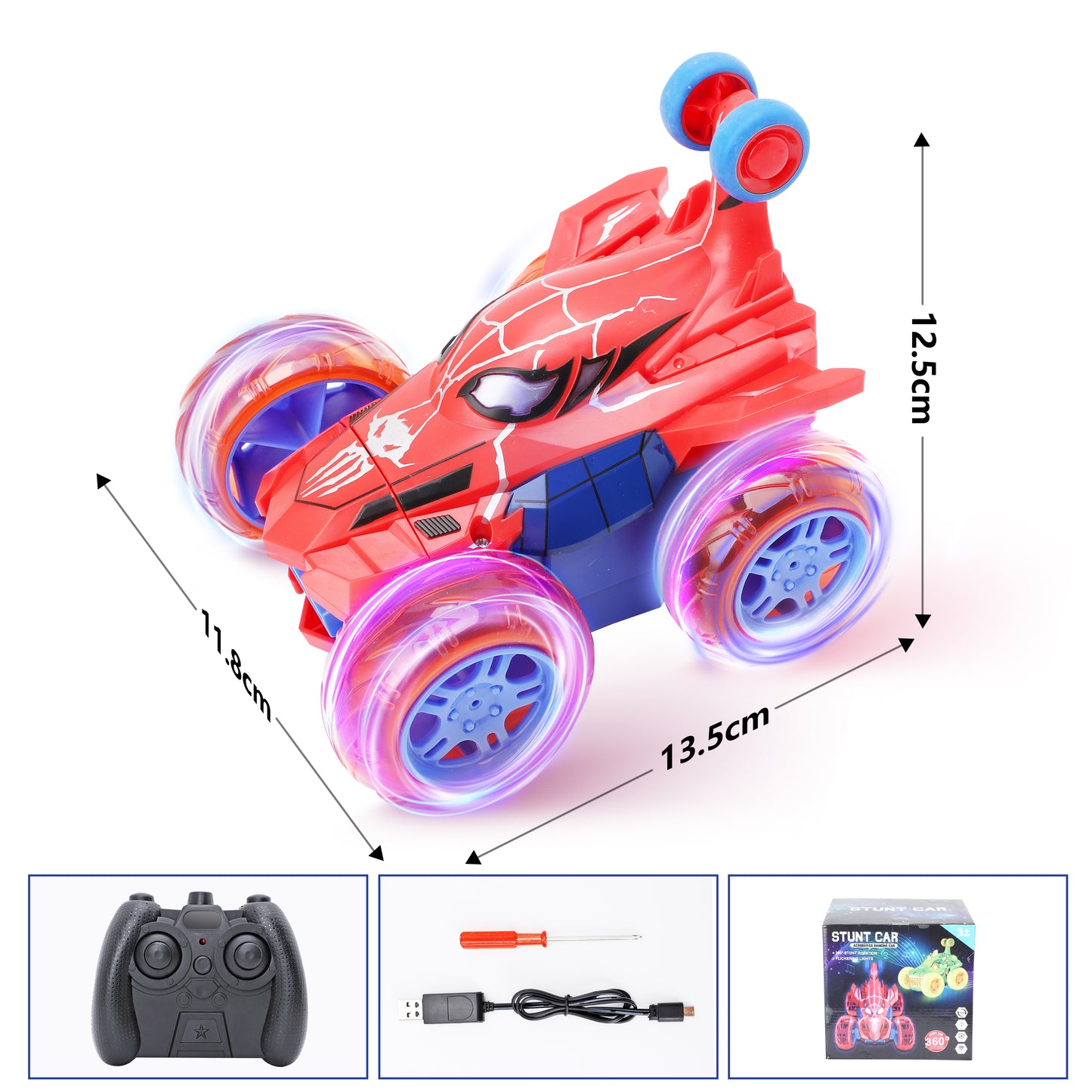 DOMQGA Stunt Rc Car,2.4GHz Remote Control Car for Kids Wheels Lights & 360° Flips,for Boys Girls Birthday Chritmas Gift