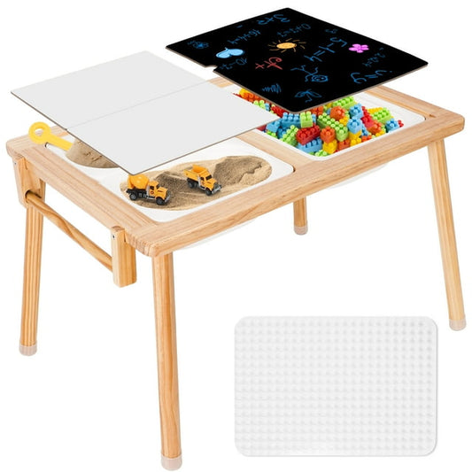 Kids Sensory Table, Wood Toddler Activity Table With Block Lid And Storage For Play Study Dining,Kid Table For Toddlers Age 3-5,Gifts For Birthday Christmas