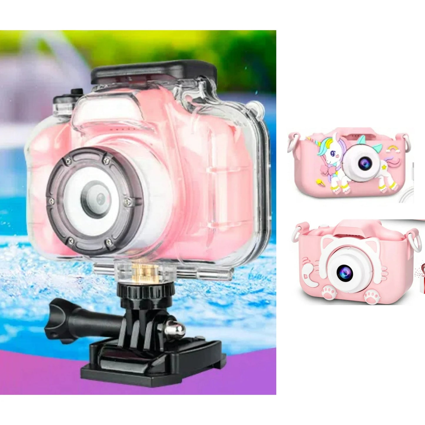 Loewten Kids Camera, Waterproof Children Digital Video Camcorder Camera with 2 Cartoon Soft Silicone Cover and 1 Waterprrof Cover for 3-8 Year Old Girls Boys - 32G SD Card Included