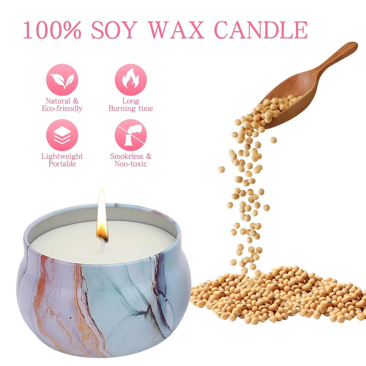 4 Pack Scented Candles Gift Set, Soy Wax Scented Somkeless Fragrance Candles 4.4 oz Strongly Fragrance for Stress Relief Birthday Valentine's Day Mother's Day Yoga Wedding