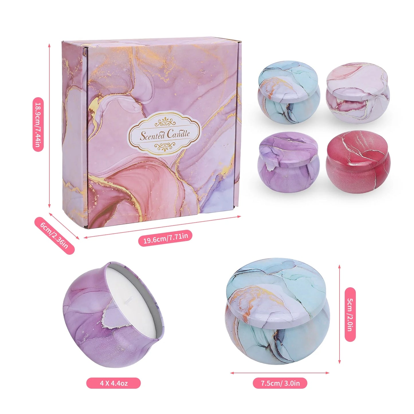 4 Pack Scented Candles Gift Set, Soy Wax Scented Somkeless Fragrance Candles 4.4 oz Strongly Fragrance for Stress Relief Birthday Valentine's Day Mother's Day Yoga Wedding