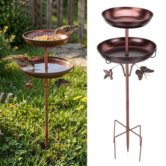 Metal Bird Bath for Outside, Rustproof Outdoor Bird Feeder, 45" Vintage Metal Birdbath with Reinforced 5-Prong Base for Garden and Patio Decor, Double Bowl Design