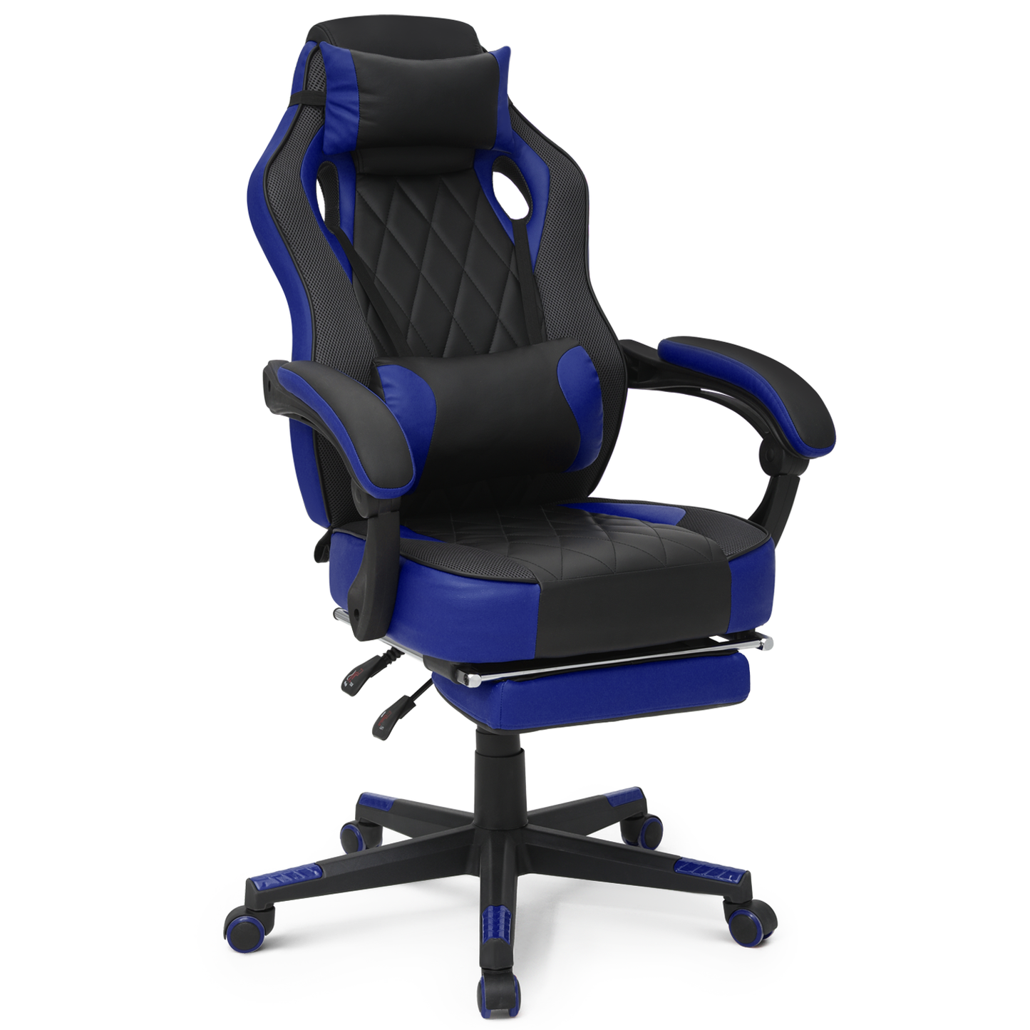 Gaming Chair with Speakers PU Leather Office Chair with Footrest and LED Lights Ergonomic Gamer Chair with Massage Lumbar Support and Headrest Adjustable Swivel for Home Office Black&Blue-8573552800