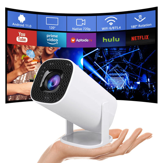 Smart Mini Projector with WiFi 6 and Bluetooth, 4K 1080P Full HD Support Portable Projector Auto Keystone 180Â° Rotatable, Android 11 Home Theater Projector for Phone/TV Stick/Laptop