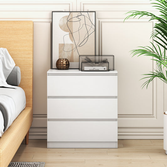 Loewten White Nightstand with 3 Drawers,Wood Bedside Table for Bedroom Living Room,23.6'' H x 23'' W x 15.7'' D