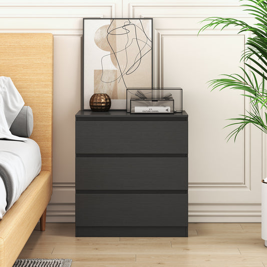 Loewten Black Nightstand with 3 Drawers,Wood Bedside Table for Bedroom Living Room,23.6'' H x 23'' W x 15.7'' D