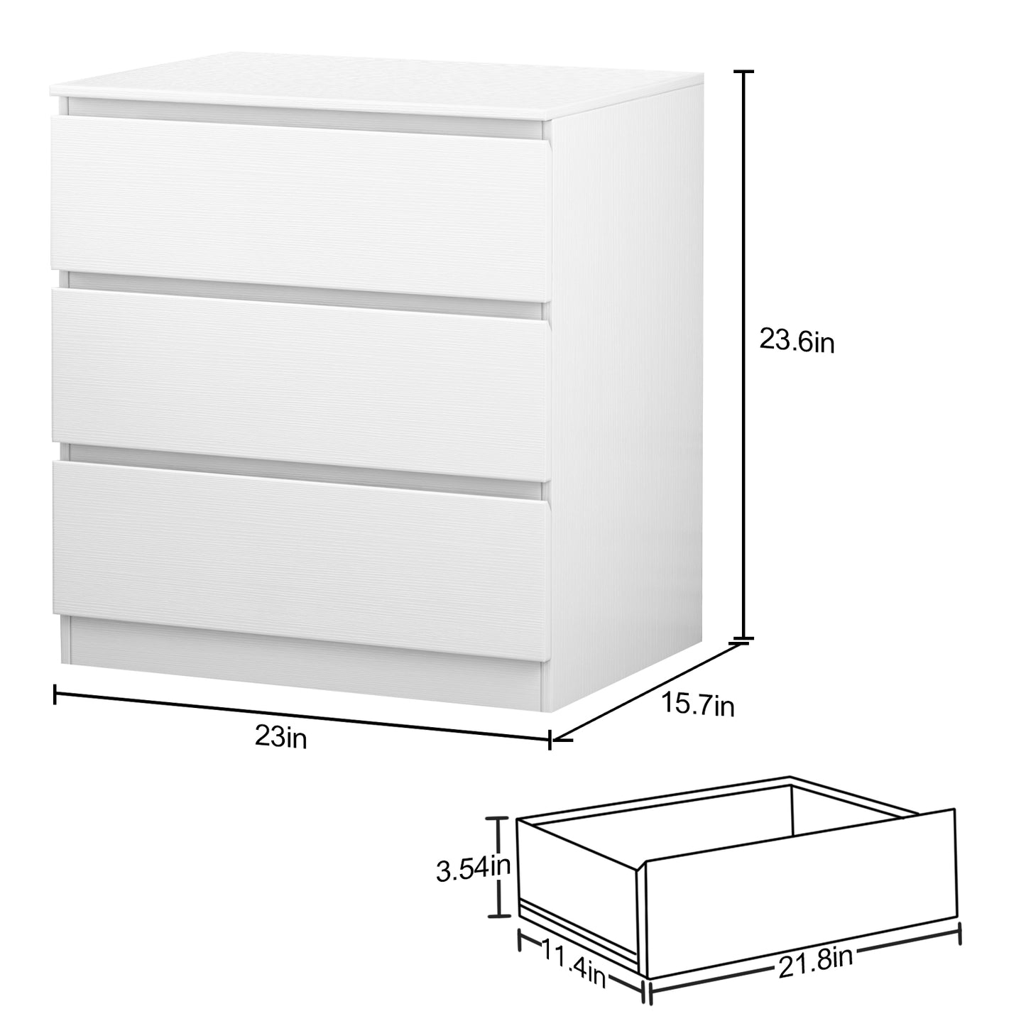 DOMQGA 3 Drawer Dresser,Nightstand Dresser for Bedroom Living Room,Modern Wooden Chest Cabinet with Storage,23.6''W,White