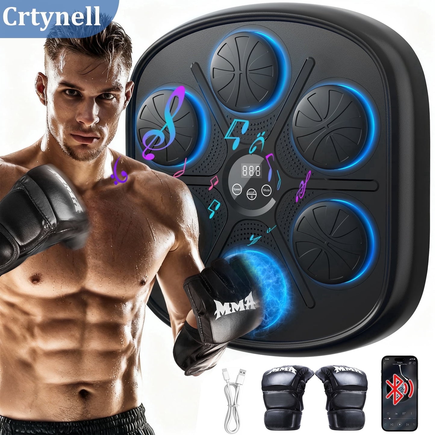 Adults Smart Music Boxing Machine, Punching Boxing Music Fitness Machine with Smart Display and Boxing Gloves, Boxing Machine Wall-Mounted Music Workout Punching Equipment