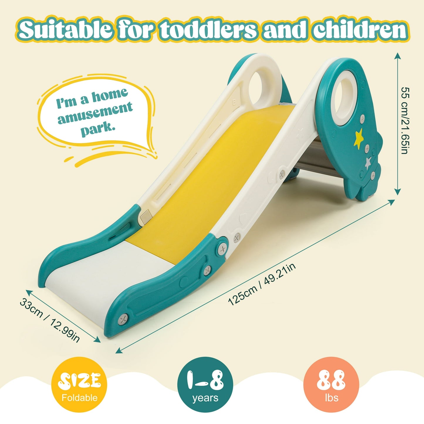 Crtynell Kids Slide, Indoor or Outdoor Slide for Toddlers, Toddler Toy Climbing Slide Playset, Handheld Game for Kids