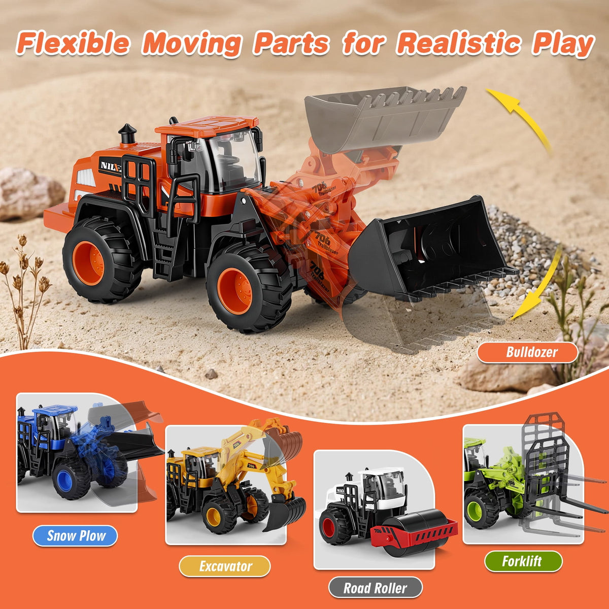 Construction Trucks Toys for Boys 3 4 5 6 Years Old, 5Pcs construction Play Car Toy,Kids Friction Powered Trucks Vehicles Sandbox Beach Excavator Toys for Boys, Birthday Gift for Toddlers