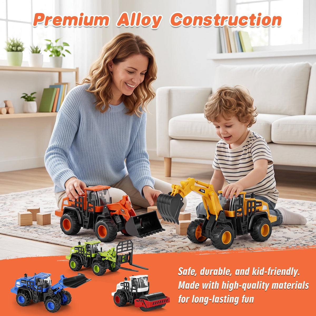 Construction Trucks Toys for Boys 3 4 5 6 Years Old, 5Pcs construction Play Car Toy,Kids Friction Powered Trucks Vehicles Sandbox Beach Excavator Toys for Boys, Birthday Gift for Toddlers