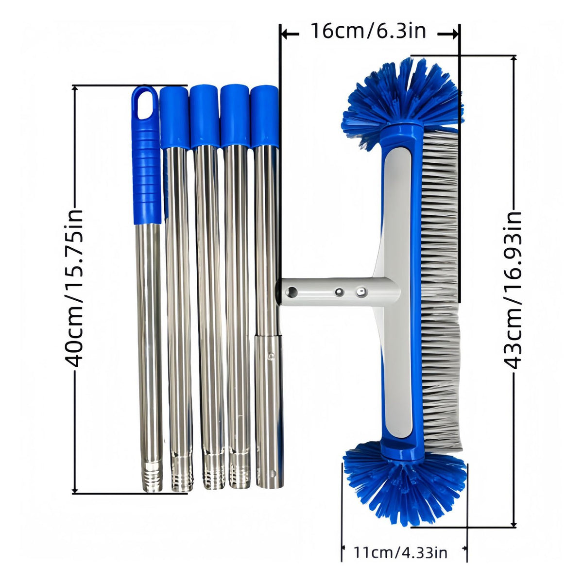 Pool Brush with Round Ends with EZ Clip for Cleaning Pool Walls, Steps, Inground/Above Ground Swimming Pool 6.3FT Pole 193CM