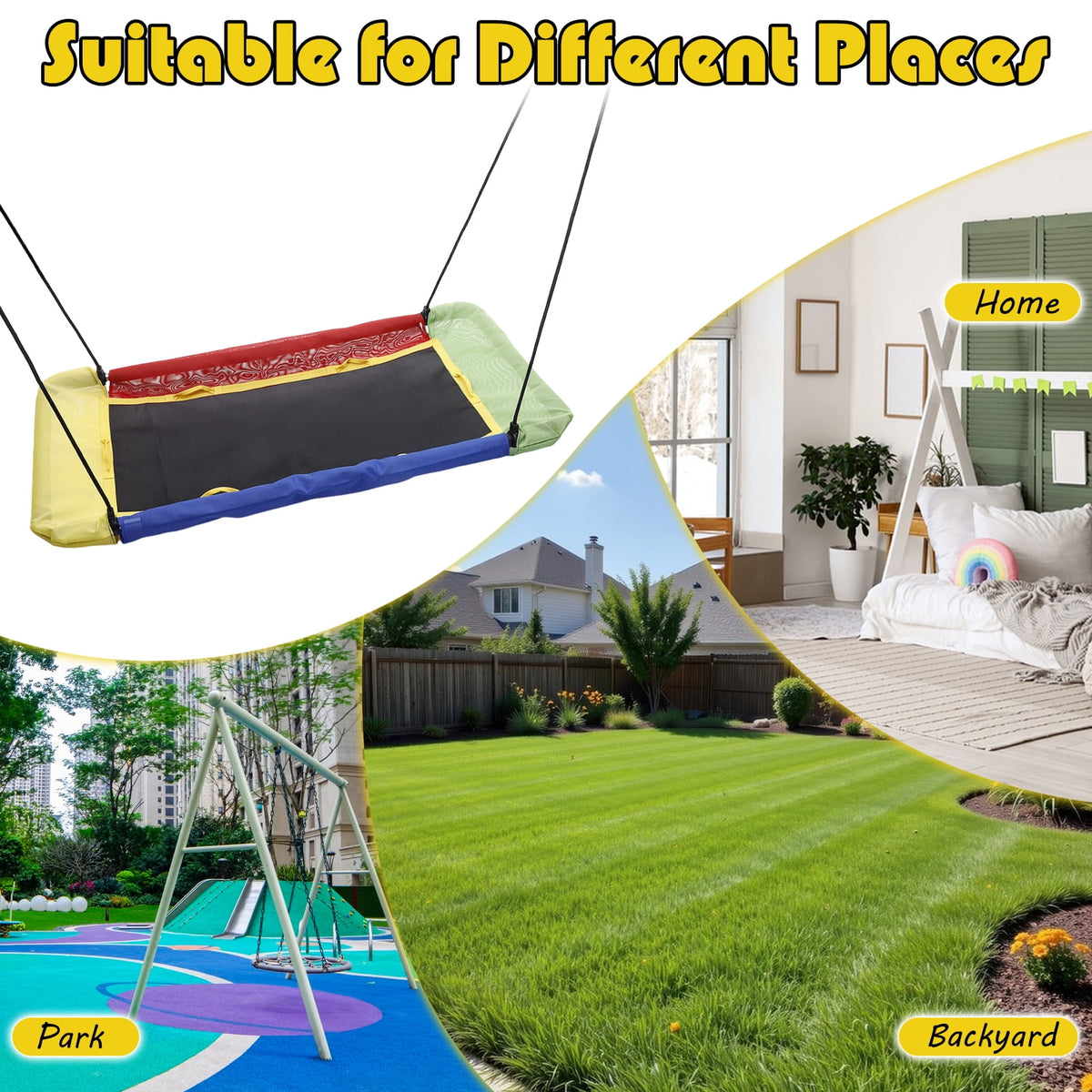 Rectangle Platform Tree Swing for Kids Adults, Outdoor Giant Swing, 900D Oxford Waterproof Flat Swings with Adjustable Straps
