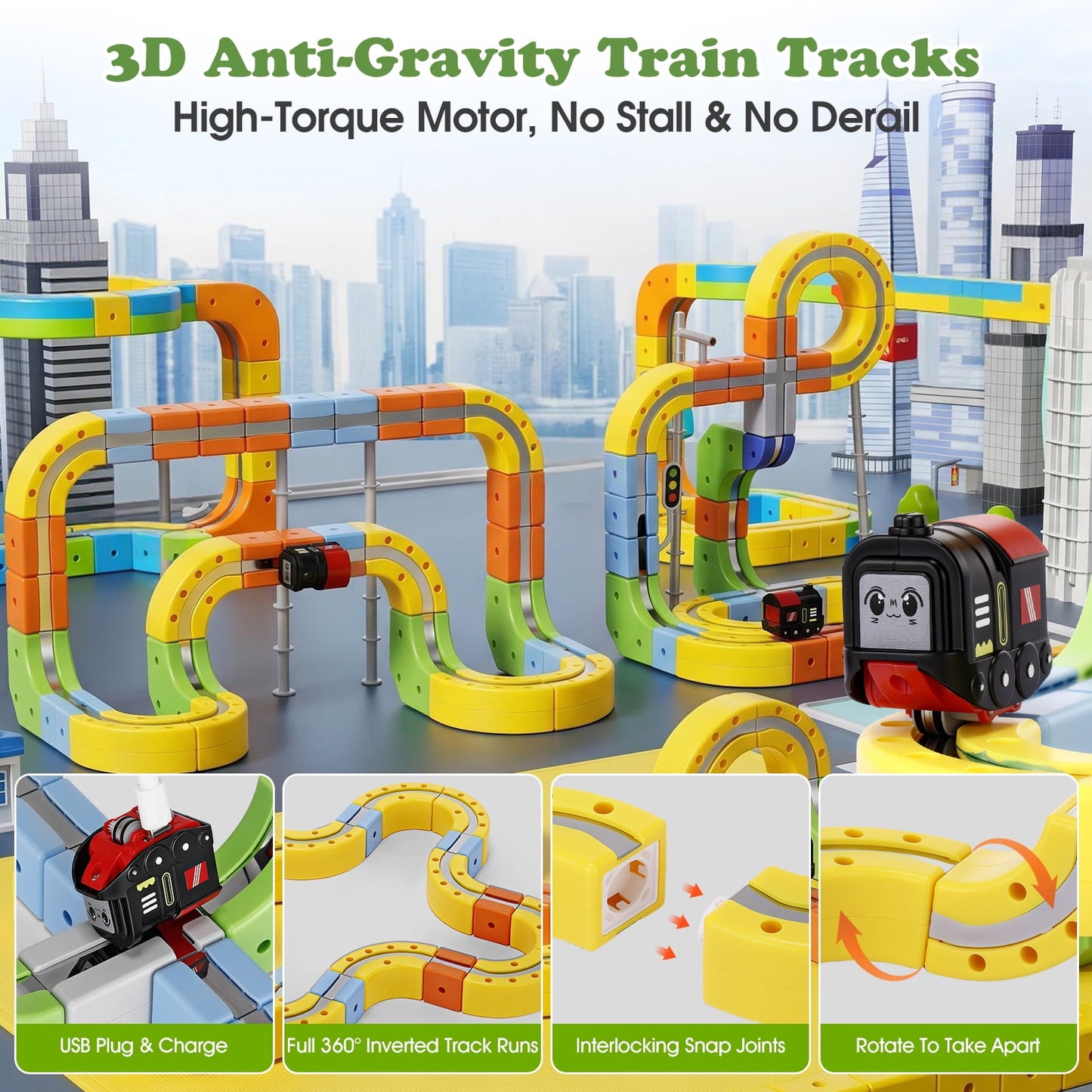Magnetic Electric Train Set for Kids, 100Pcs Build 3D DIY Track Building Kits with Train and Traffic Signs, STEM Car Educational Toy Set for Kids, 3+ Years Old Boys & Girls Birthday