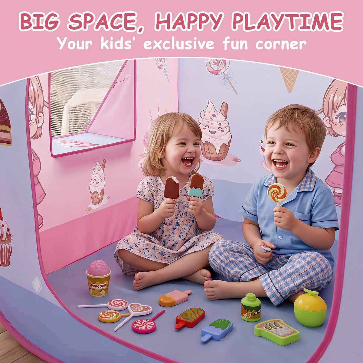 Crtynell Pop Up Play Tent, Indoor Outdoor Playhouse for Toddlers and Preschool Kids 3-6 Years Old