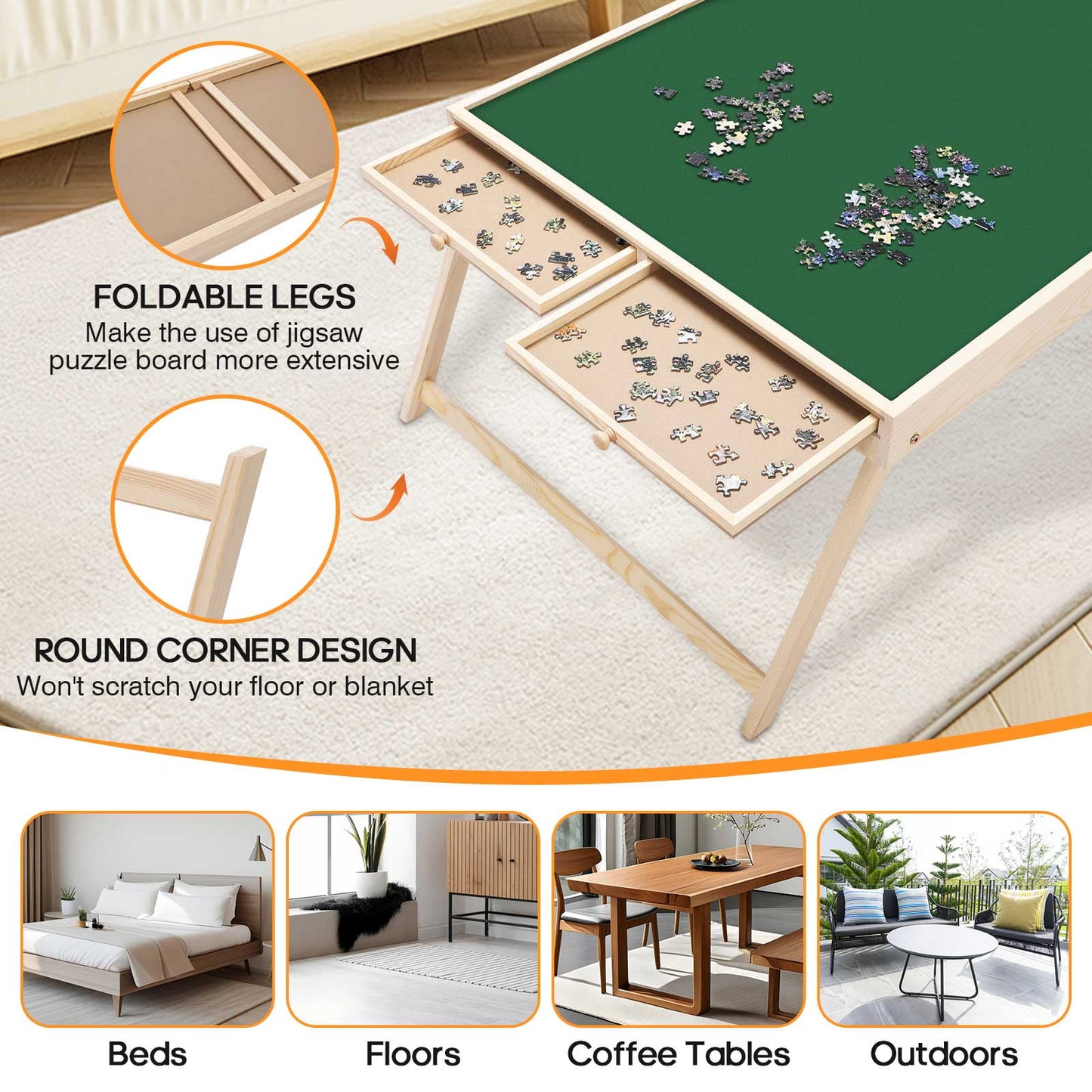 1500 Piece Puzzle Board, 34x26 Inch Wooden Puzzle Table,Portable Puzzle Tables for Adults and Kids