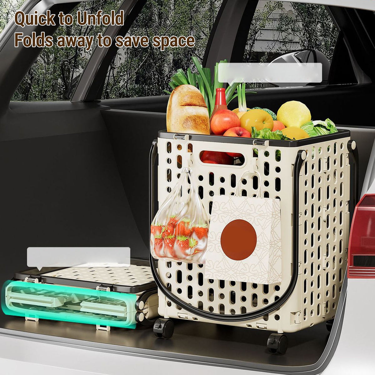 Multi Functional Folding Shopping Cart,Portable Grocery Utility Cart with 360° Swivel Wheels Ergonomic Handles for Home Outing