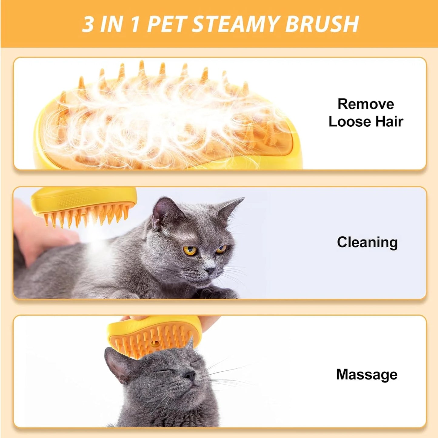 Crtynell Cat Steam Brush, 3 In1 Steam Cat Brush, Steam Brush for Cats, Steamy Cat Brush, Rechargeable Silicone Steam Pet Brush, Multifunctional Pet Hair Comb for Removing Tangled And Loosse Hair