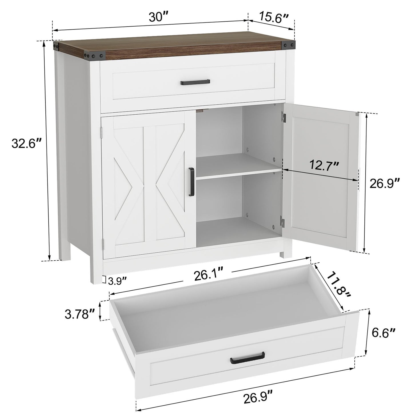 LAFGUR Coffee Bar Cabinet, Modern Farmhouse Buffet Sideboard with Drawer and Adjustable Shelf, Barn Door Storage Cabinet for Kitchen, Dining Room, Bathroom, Entryway, White-7068673227